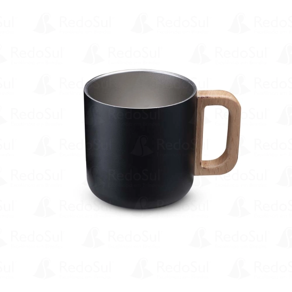 Caneca Térmica Personalizada 400 ml com Alça em Madeira